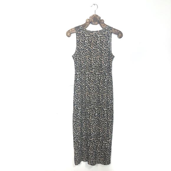 J. Crew Cotton Midi Tank Dress Leopard Cheetah Print Side Slits Small - Picture 2 of 8